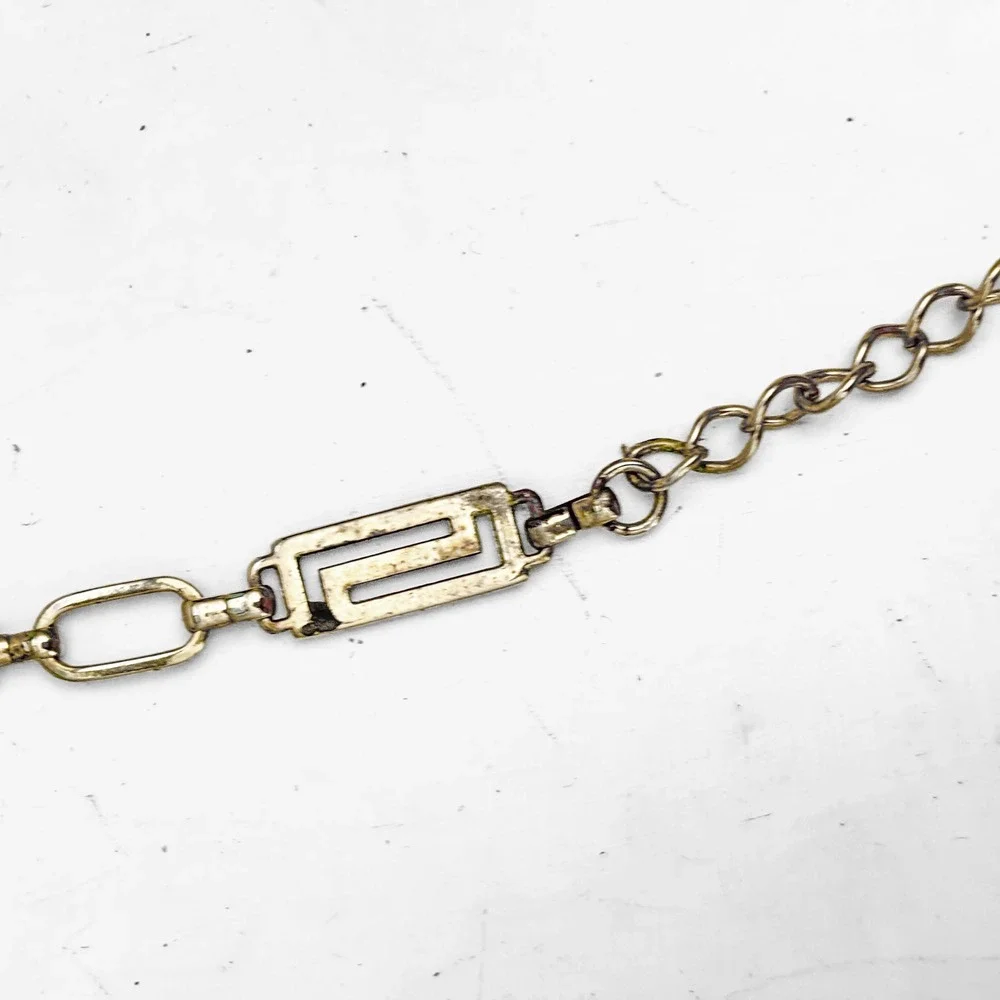 Vintage Gold Tone Greek Key Meander Chain Belt Adjustable Waist Hip Link O/S